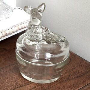 VINTAGE clear glass Scottie dog powder dish, trinket dish with lid